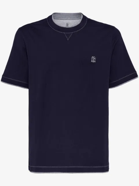 Brunello Cucinelli logo-embroidered contrast-trim T-shirt