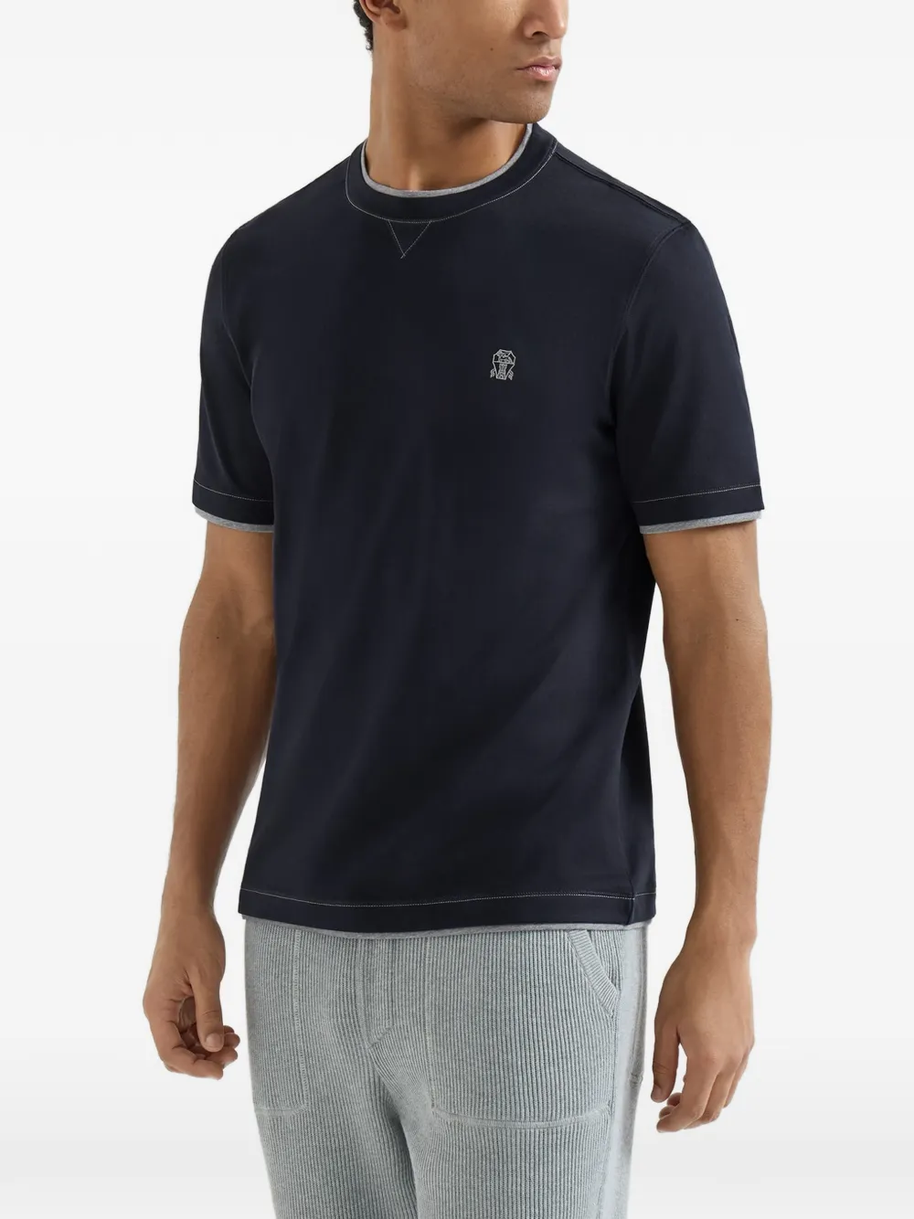 Brunello Cucinelli T-shirt met contrasterende afwerking Blauw