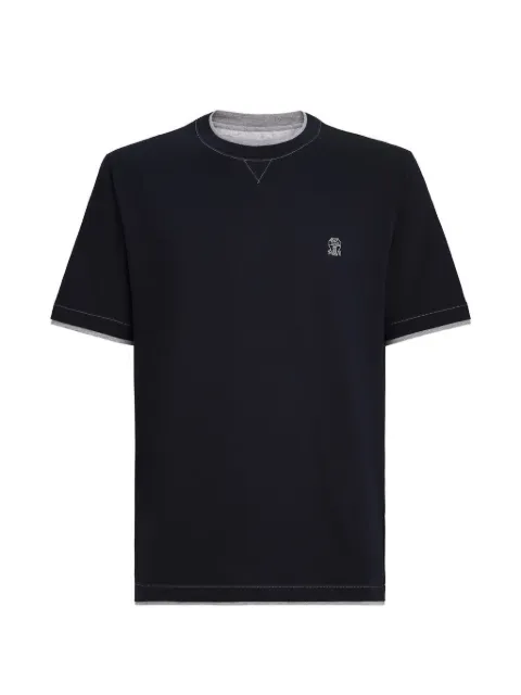 Brunello Cucinelli logo-embroidered contrast-trim T-shirt