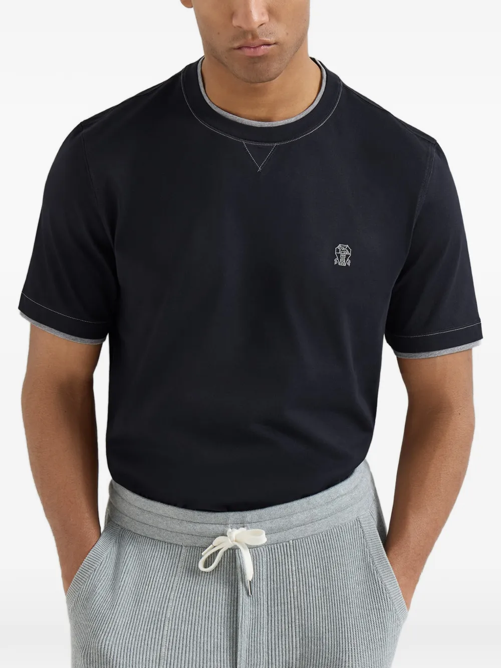 Brunello Cucinelli T-shirt met contrasterende afwerking Blauw