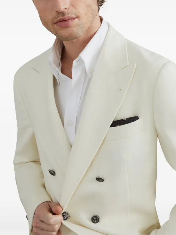 ジャケット BRUNELLO CUCINELLI Double-breasted blazer White Double-breasted cotton and wool-blend blazer in neutrals