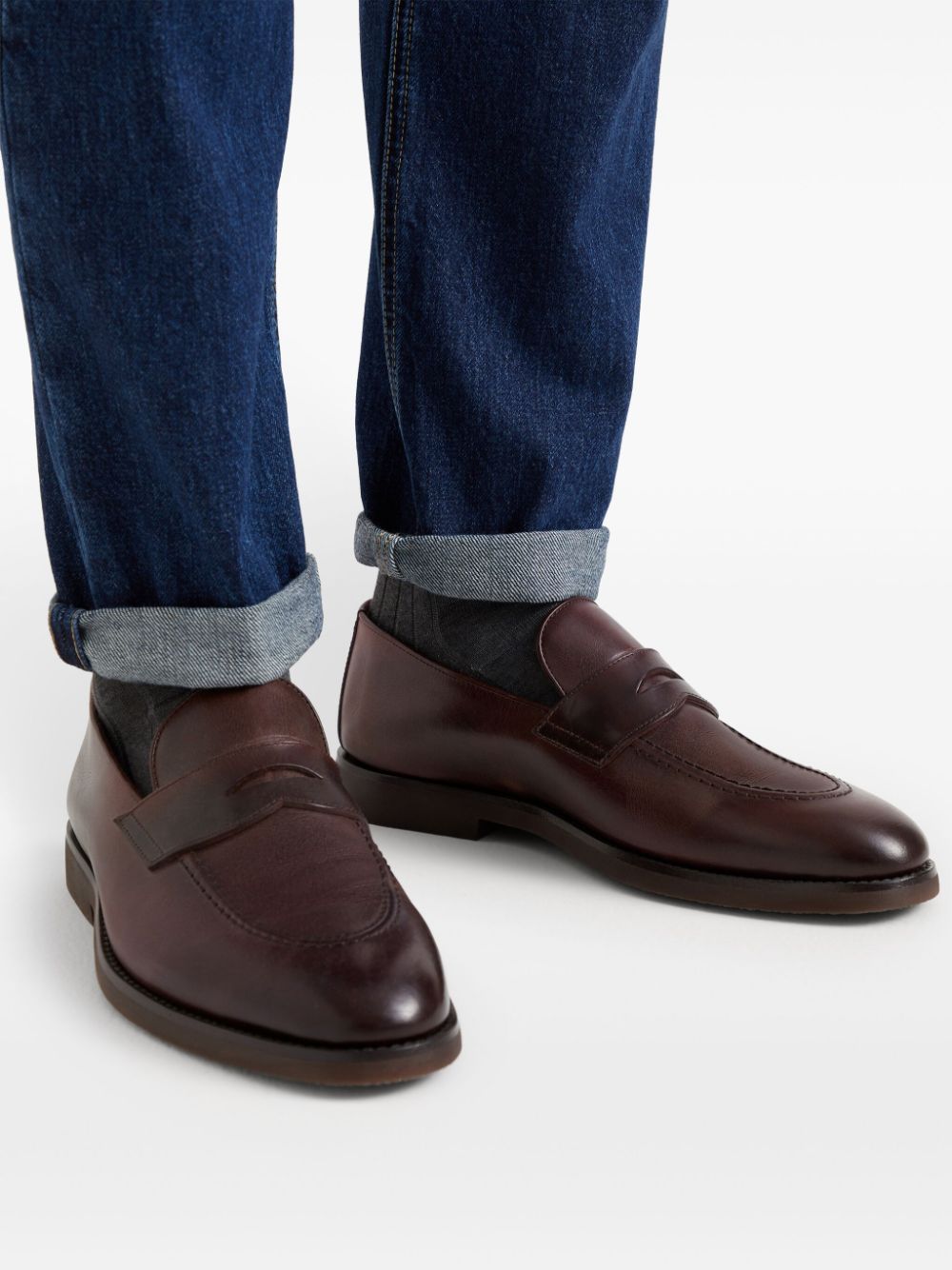 Brunello Cucinelli Leren loafers met gepolijste afwerking Bruin