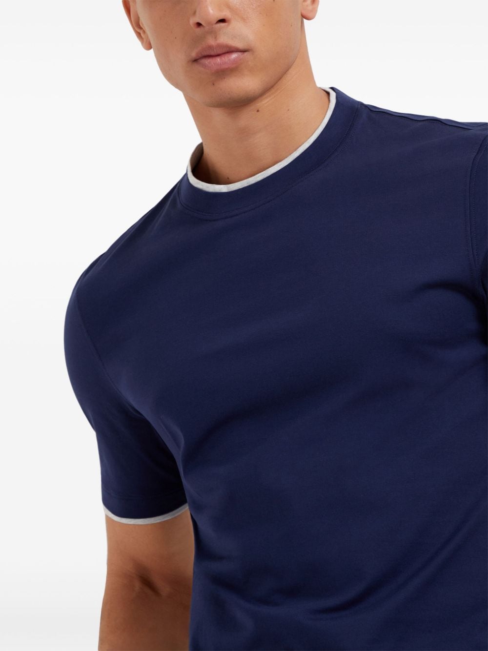 Shop Brunello Cucinelli Contrast-trim Crew-neck T-shirt In Blue