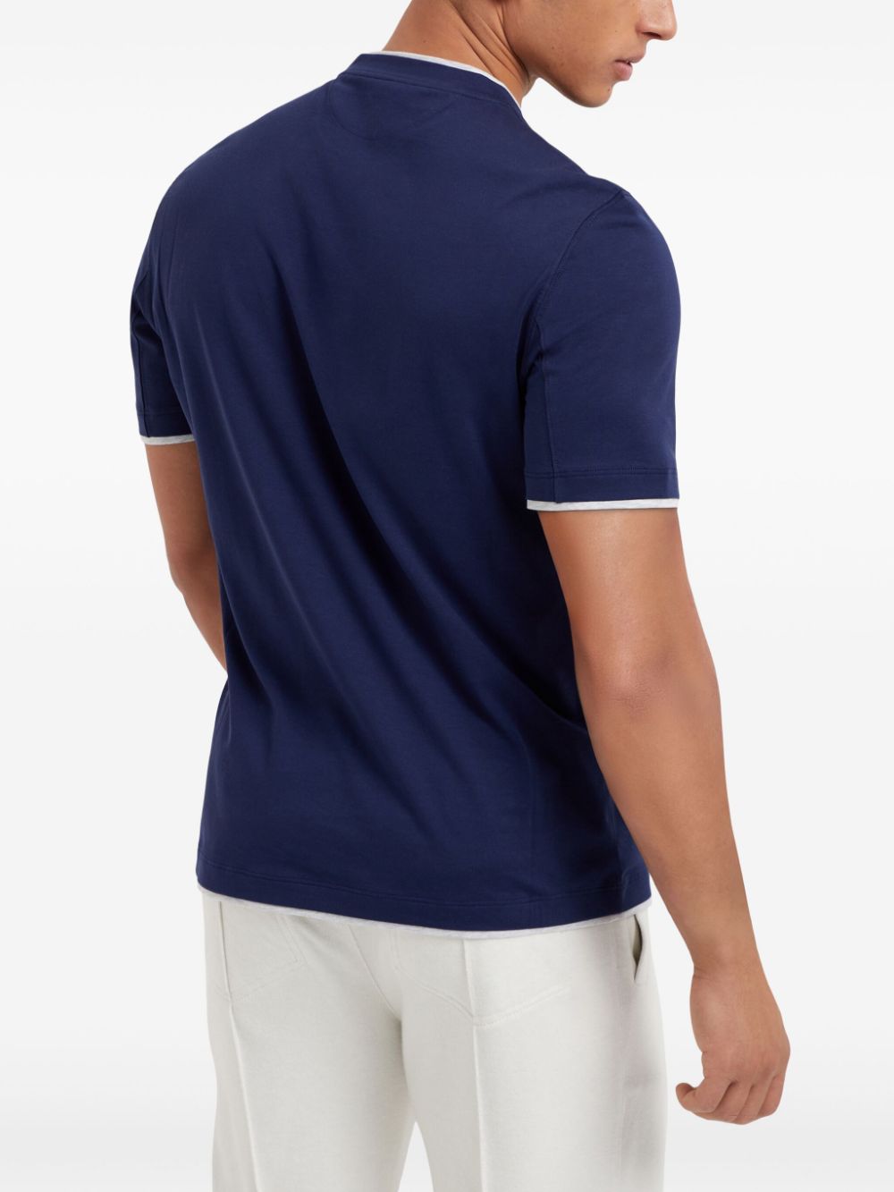 Shop Brunello Cucinelli Contrast-trim Crew-neck T-shirt In Blue