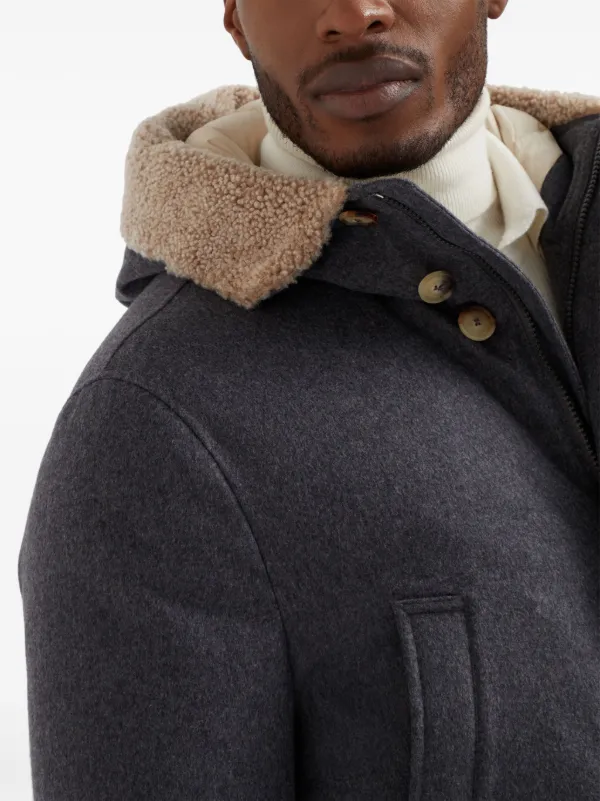 Brunello Cucinelli Padded Hooded Wool Jacket | Grey | FARFETCH