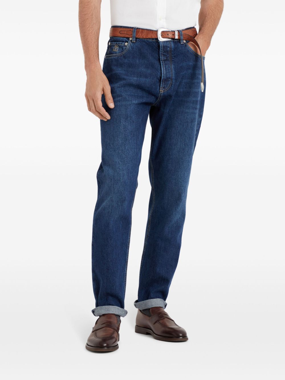 Brunello Cucinelli logo-stitched tapered jeans Men