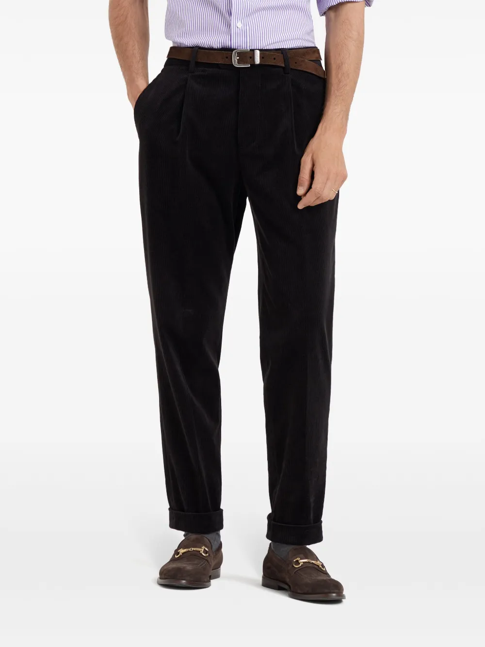 Brunello Cucinelli Ribfluwelen broek met toelopende pijpen Zwart