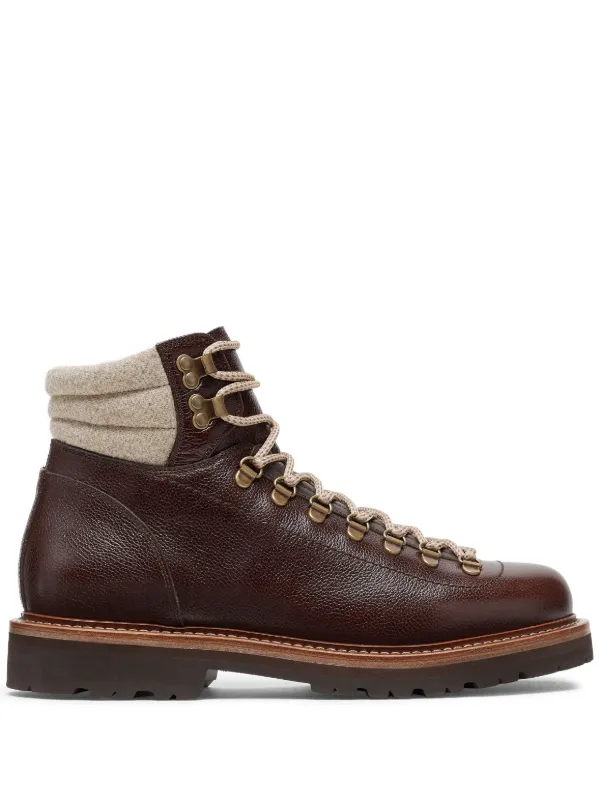Brunello Cucinelli lace up Leather Boots Brown FARFETCH GE