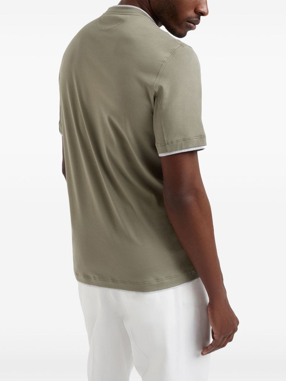 Shop Brunello Cucinelli Contrast-trim Crew-neck T-shirt In Green