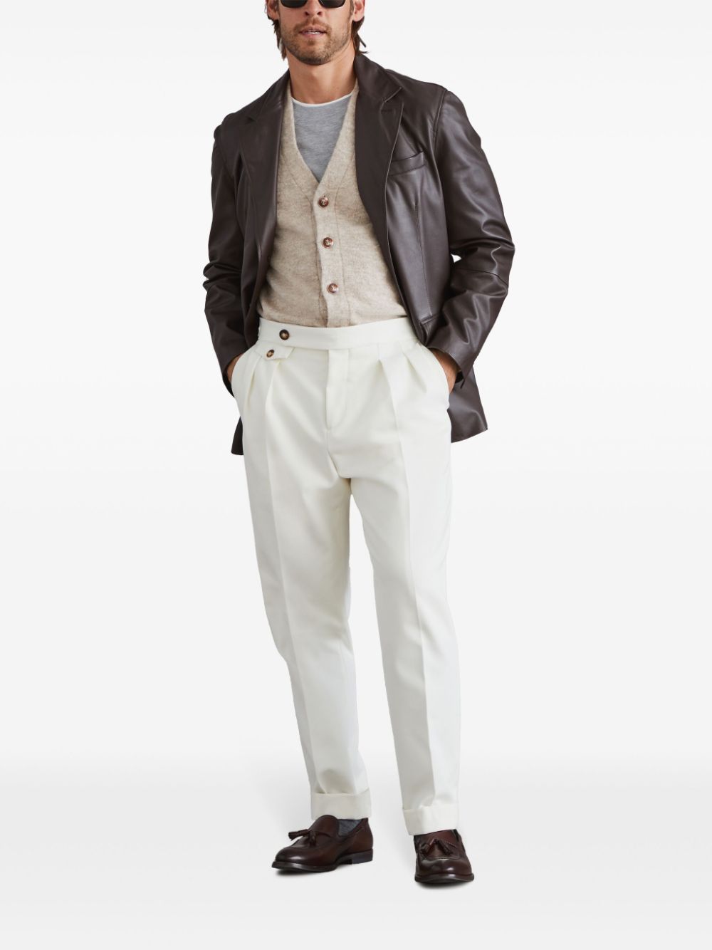 Shop Brunello Cucinelli Pressed-crease Tapered Trousers In 白色