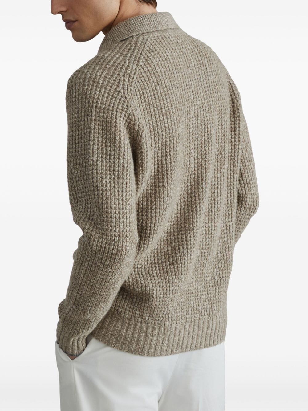 Shop Brunello Cucinelli Polo-collar Long-sleeved Jumper In Neutrals