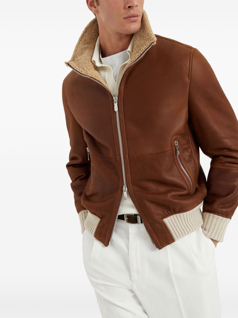 Brunello Cucinelli shearling-lining zip-up jacket Men