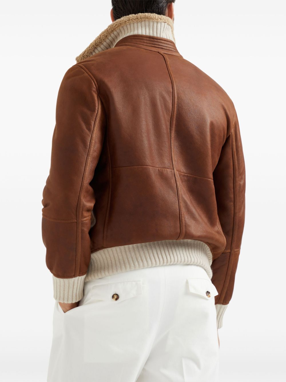 Shop Brunello Cucinelli Shearling-lining Zip-up Jacket In Brown