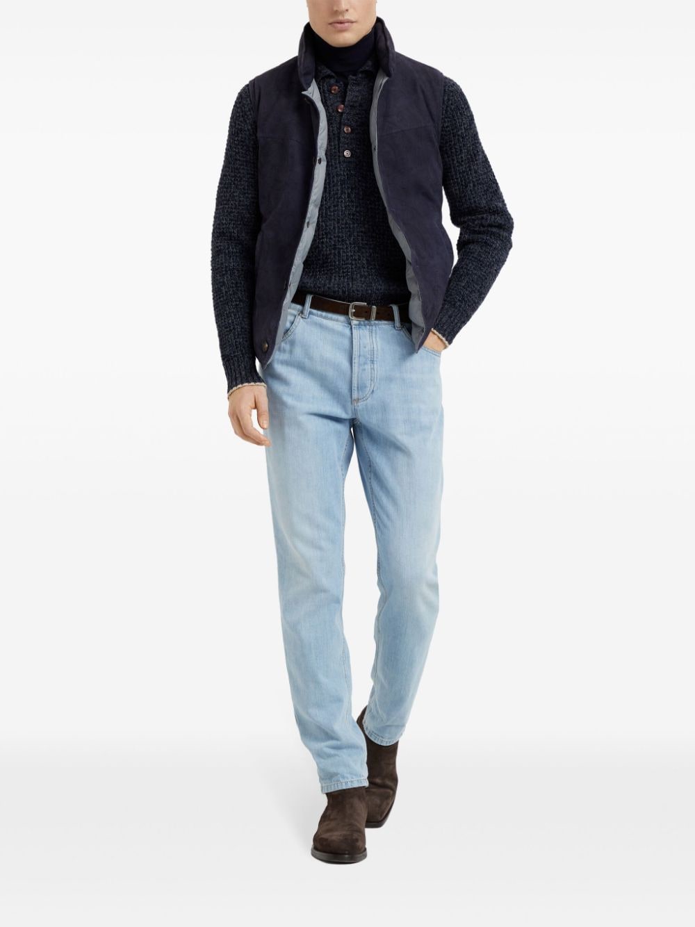 Shop Brunello Cucinelli Polo-collar Long-sleeved Jumper In Blue