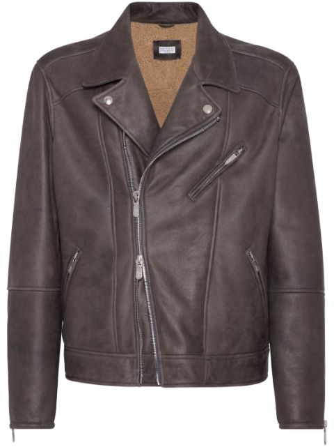 Brunello Cucinelli shearling-lined leather jacket Men