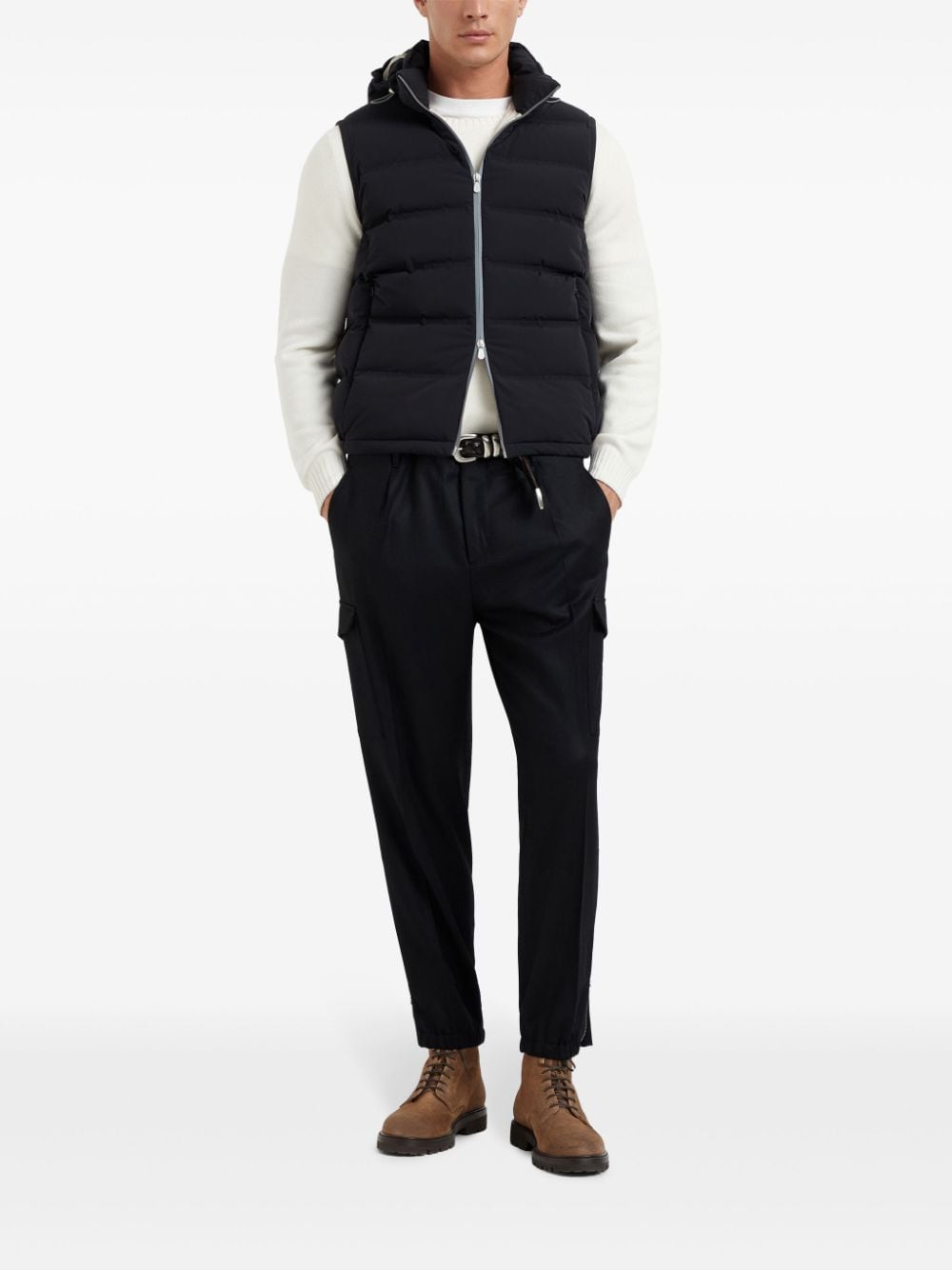 Shop Brunello Cucinelli Padded Hoodie Vest In Black