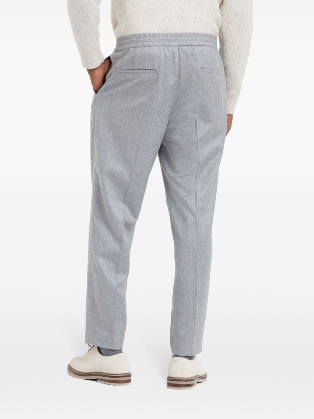 Shop Brunello Cucinelli Pressed-crease Wool Trousers In Grau