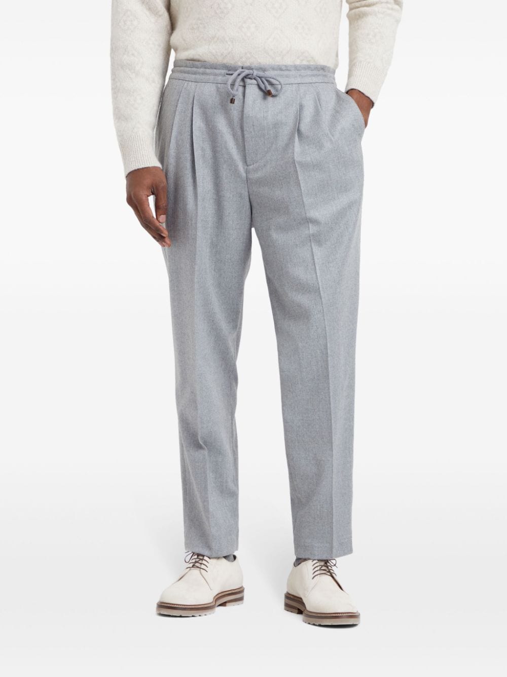 Shop Brunello Cucinelli Pressed-crease Wool Trousers In Grau