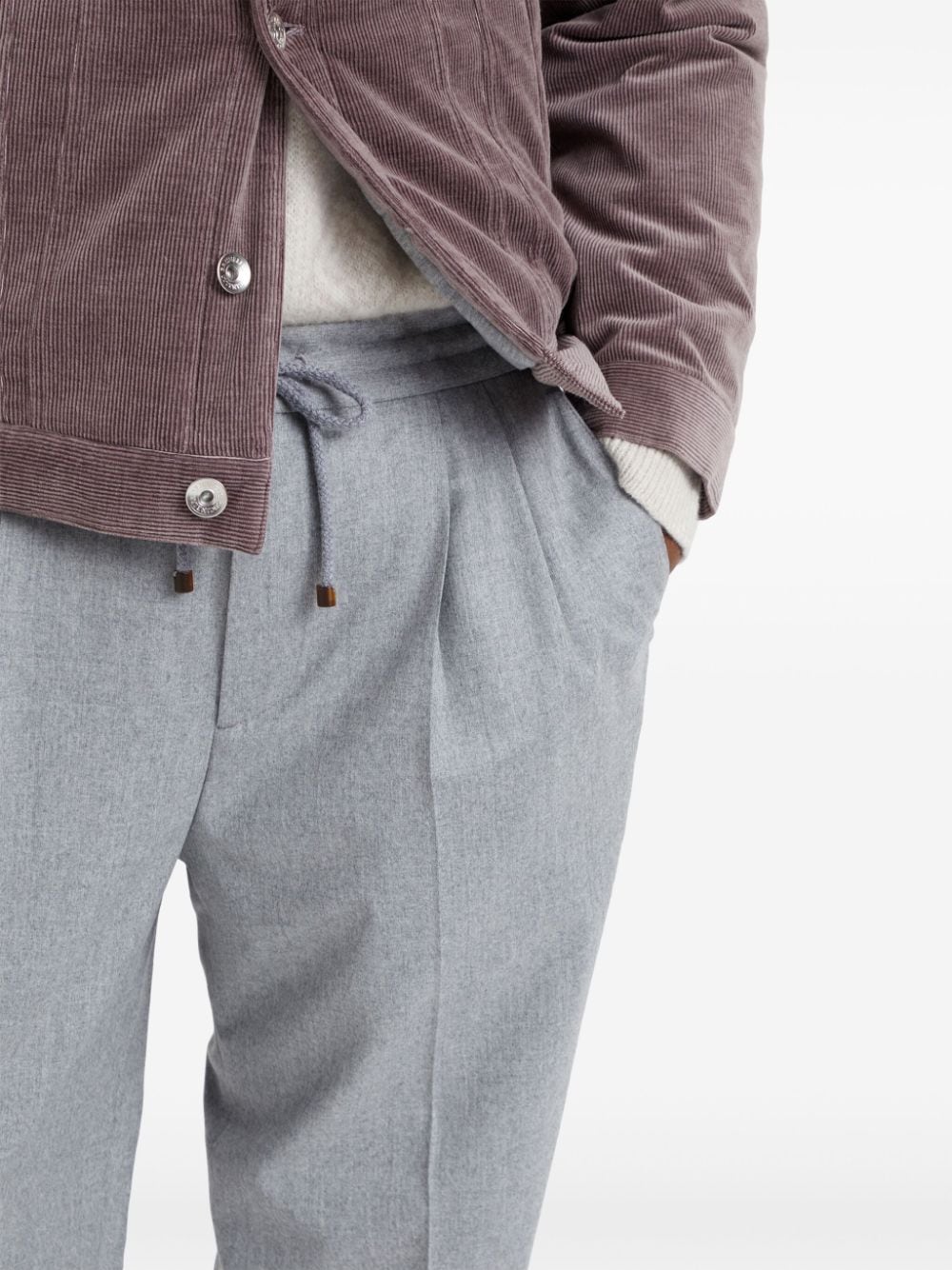 Shop Brunello Cucinelli Pressed-crease Wool Trousers In Grau