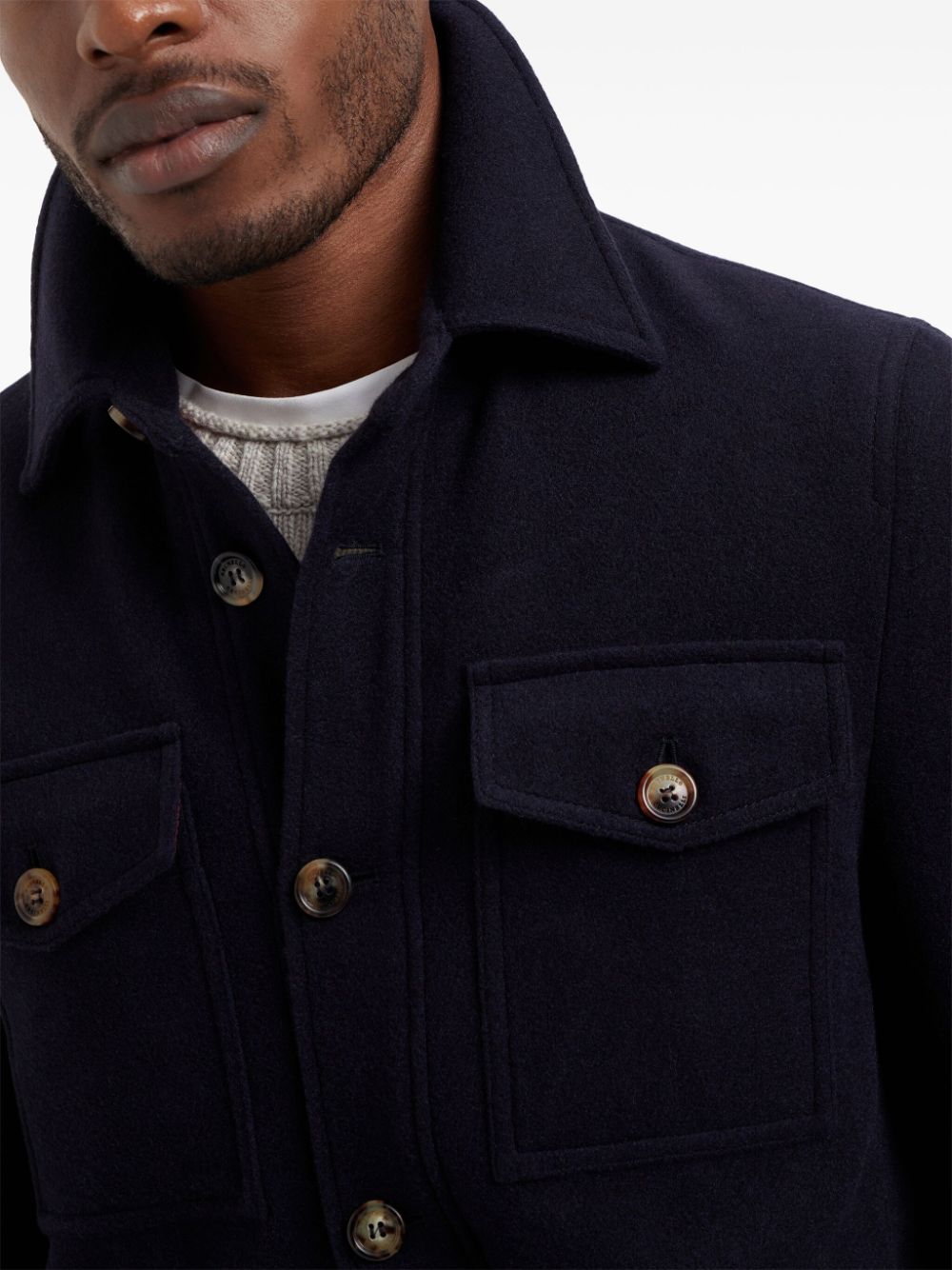 Shop Brunello Cucinelli Long-sleeve Wool Shirt Jacket In Blue