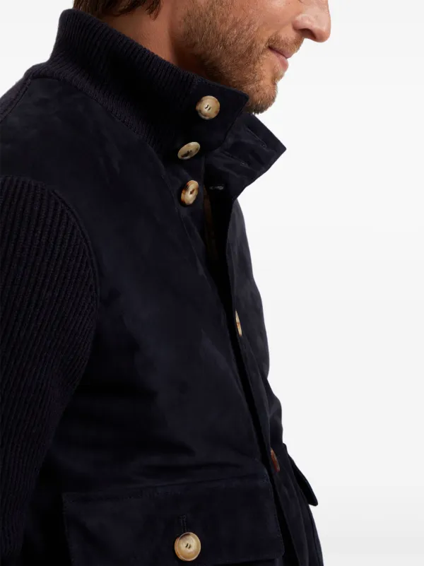 Brunello Cucinelli Panelled Padded Jacket | Blue | FARFETCH AO