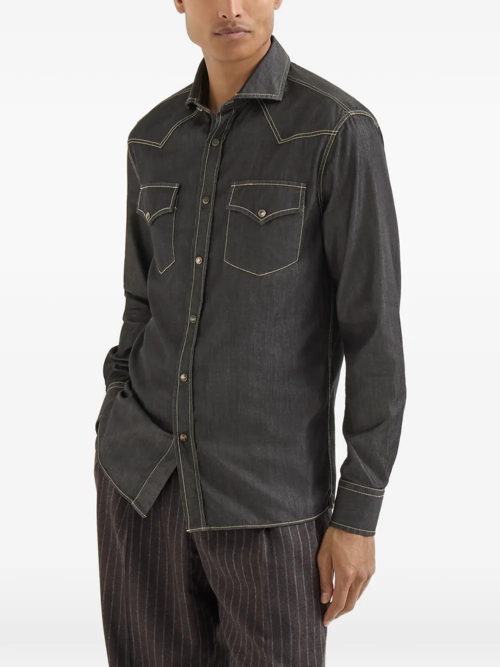 Brunello Cucinelli Denim overhemd Grijs