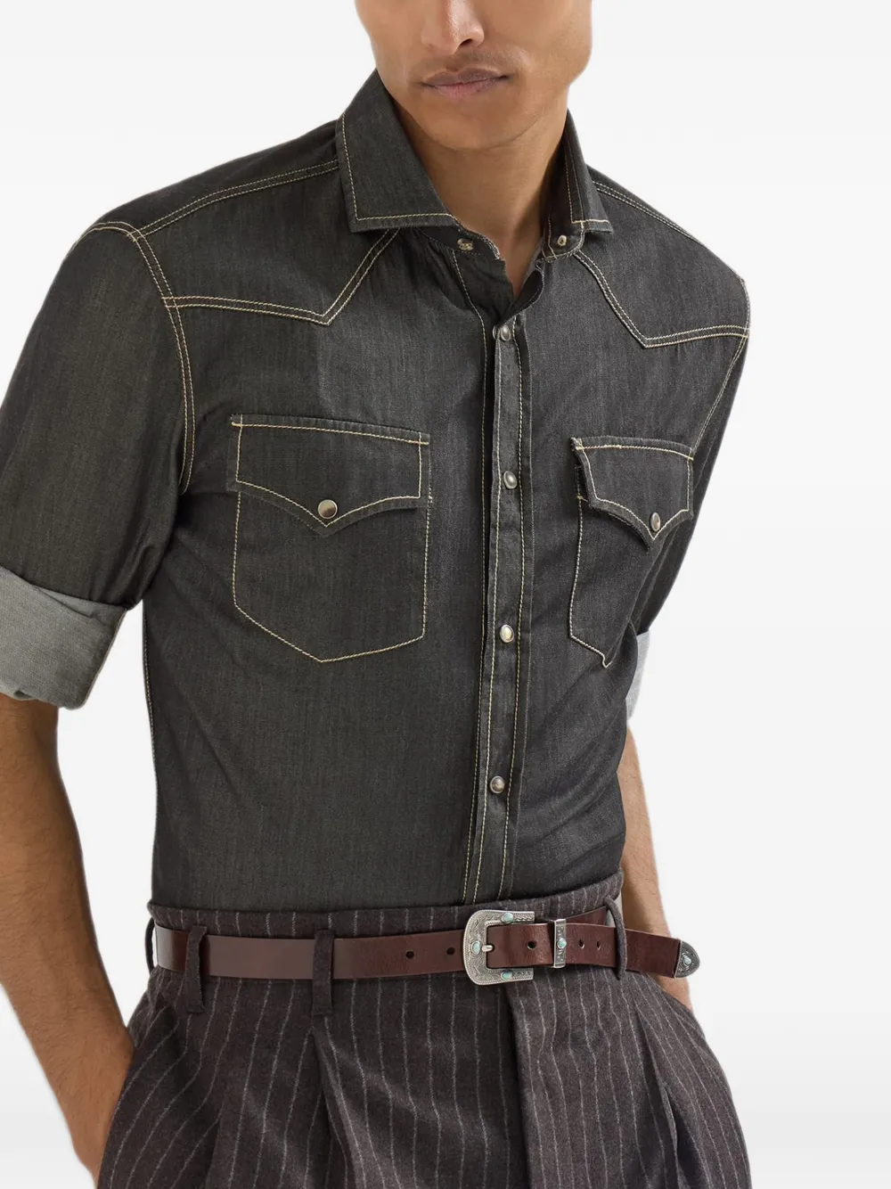 Brunello Cucinelli Denim overhemd Grijs