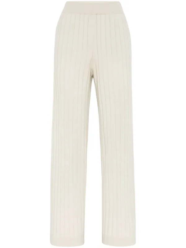 Brunello Cucinelli Ribbed-knit Cashmere Pants in Neutrals