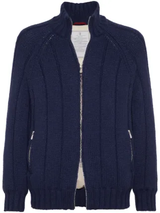 Brunello Cucinelli ribbed-knit Cashmere Jacket | Blue | FARFETCH