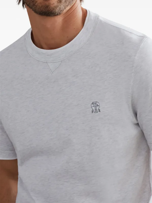 Brunello Cucinelli logo-embroidered crew-neck T-shirt | White
