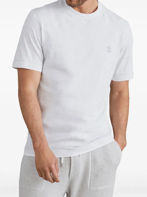 Brunello Cucinelli Camiseta De Algodão Com Logo Bordado | Branco