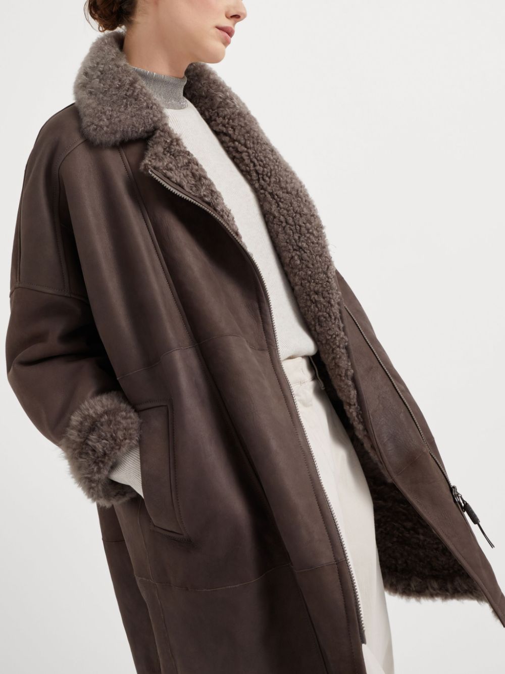 Where to purchase cheap Brunello Cucinelli shearling-lined coat Women