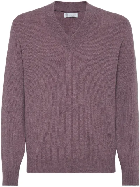 Brunello Cucinelli pull nervuré à col v