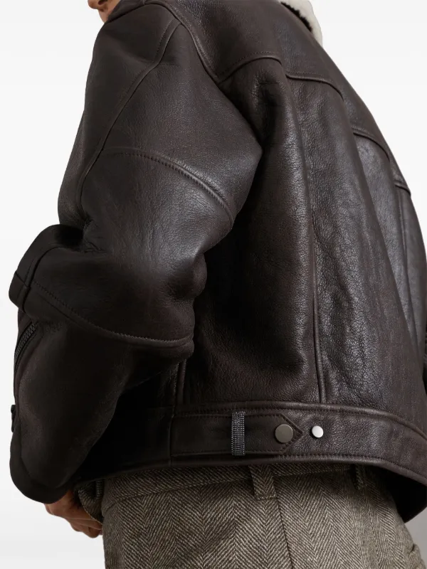 Brunello Cucinelli shearling-collar Leather Biker Jacket
