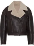 Brunello Cucinelli shearling-collar leather biker jacket - Brown