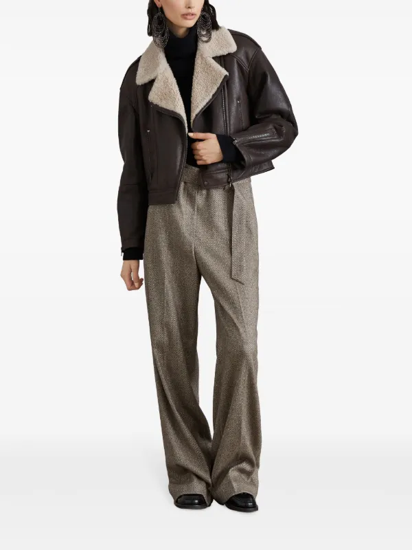 Brunello Cucinelli shearling-collar Leather Biker Jacket