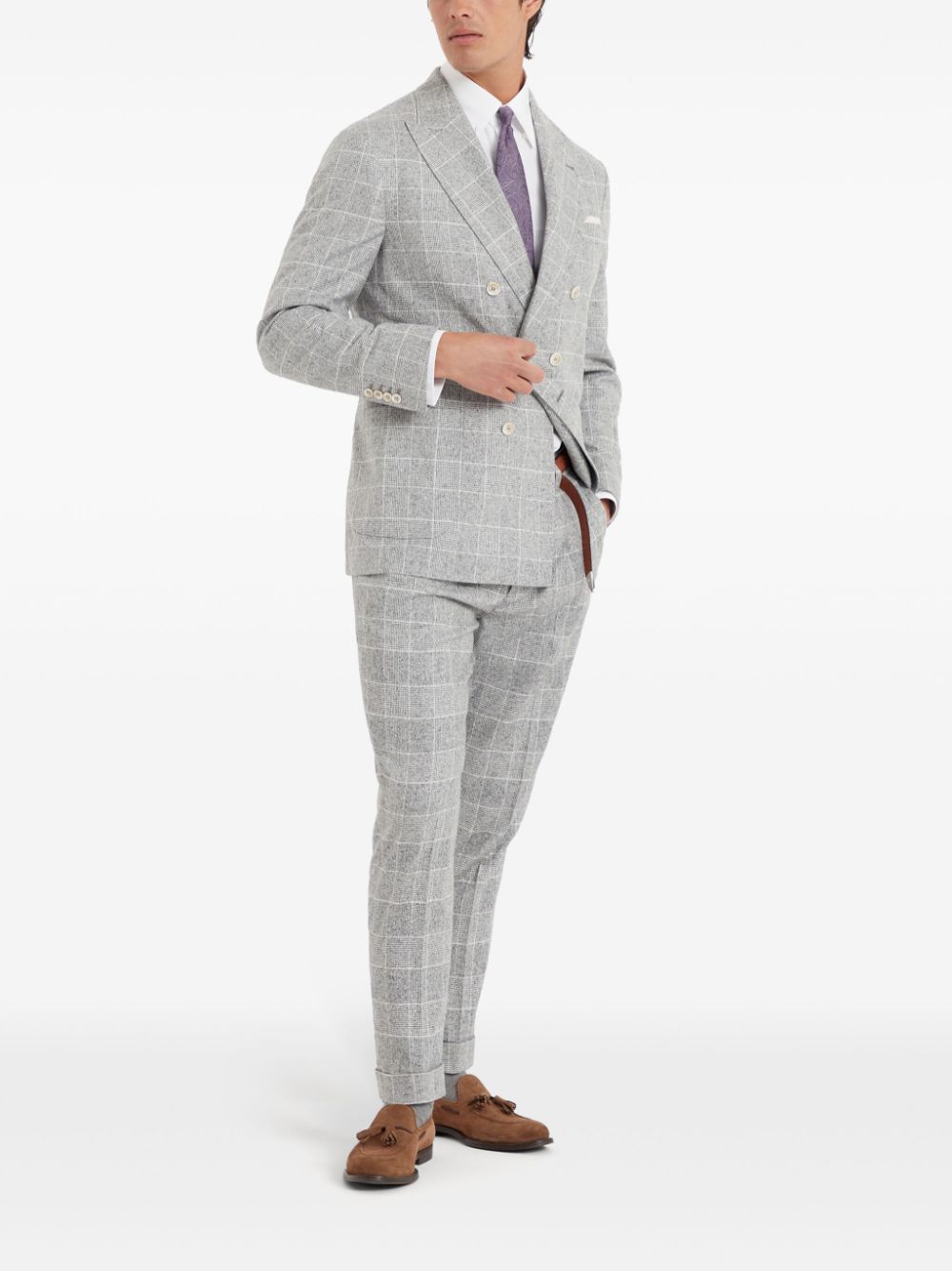 Brunello Cucinelli Prince of Wales check tapered trousers - Grijs