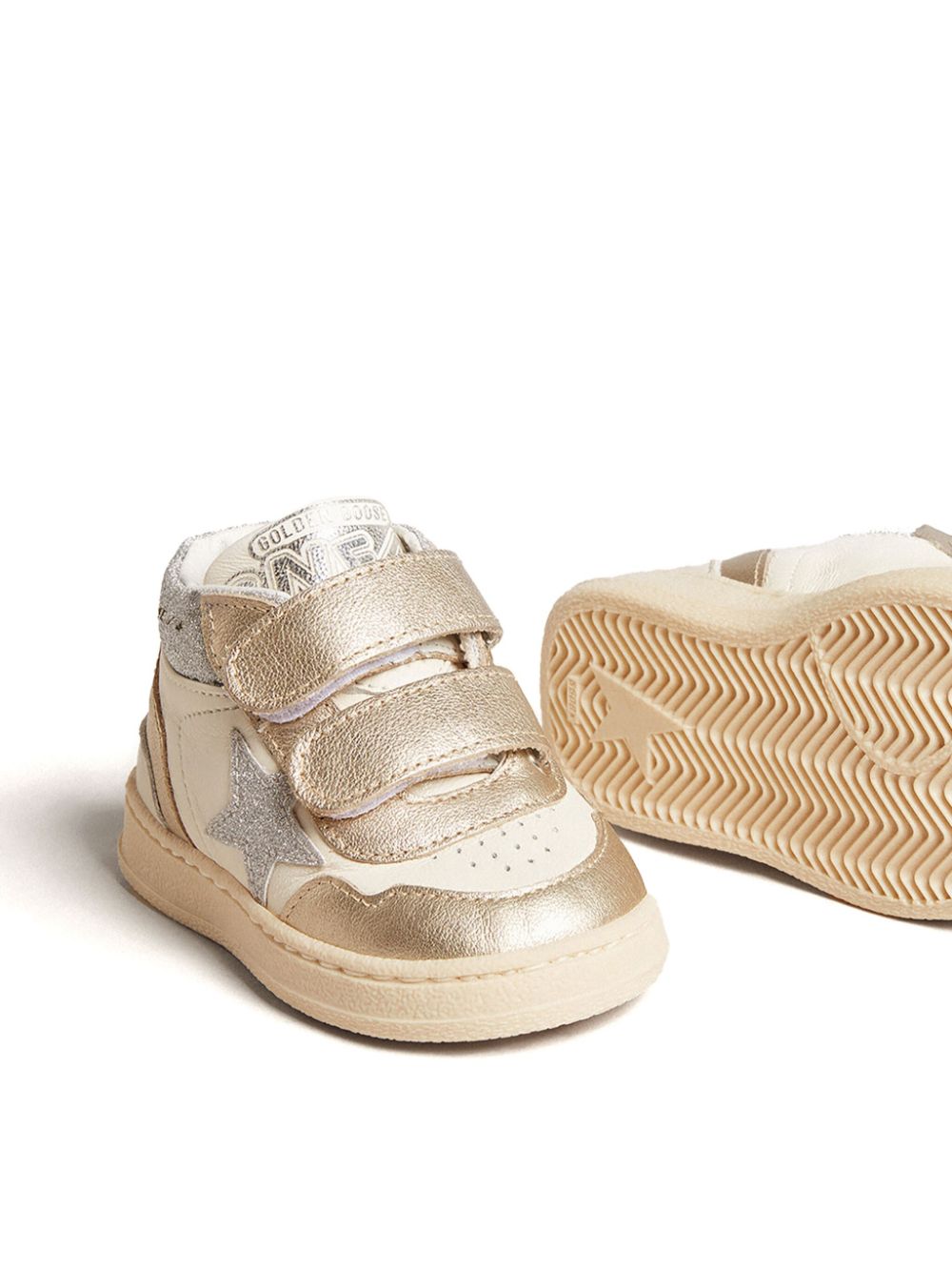 Golden Goose Kids June leren sneakers met glitter Goud