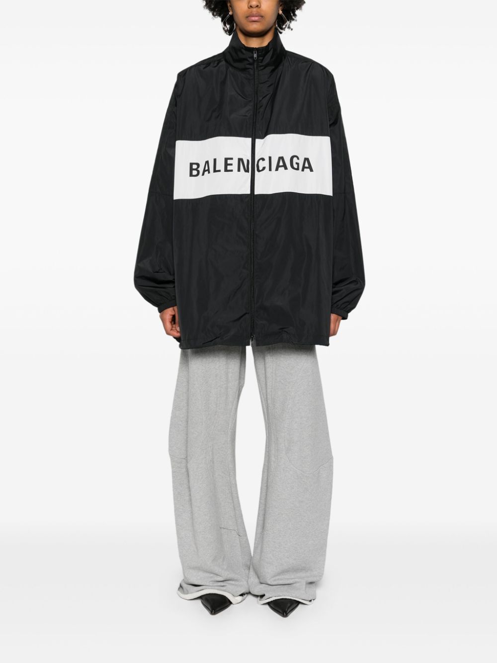 Shop Balenciaga Logo-print Zip-up Windbreaker In Black