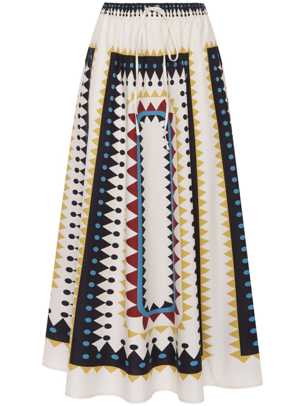 La DoubleJ geometric-print cotton maxi skirt Wit