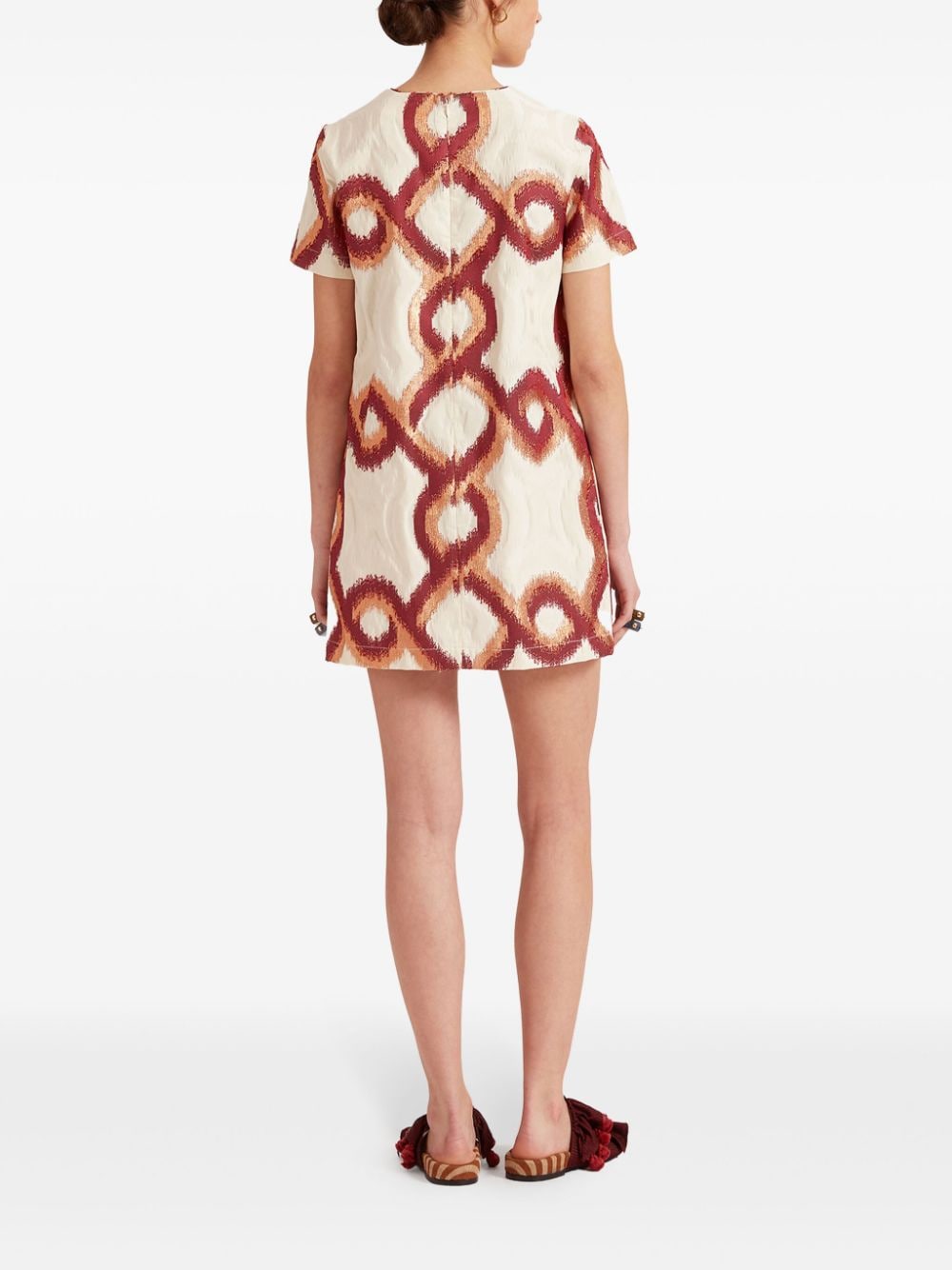Shop La Doublej Mini Swing Geometric-print Short-sleeve Dress In Neutrals