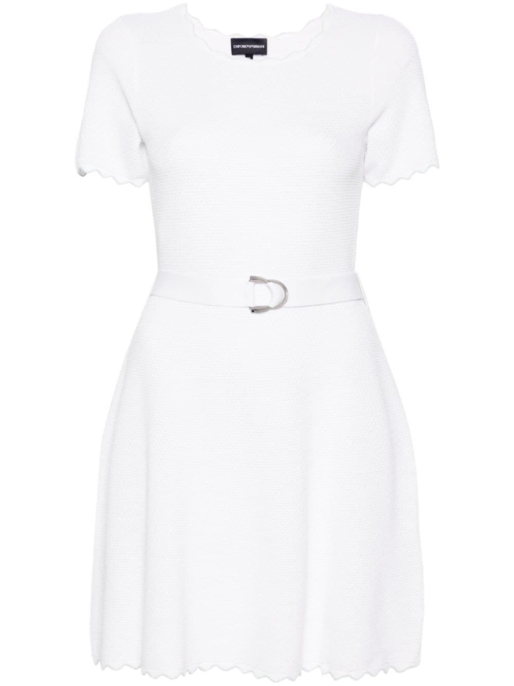 Emporio Armani 3d-knit Belted Minidress In Weiss