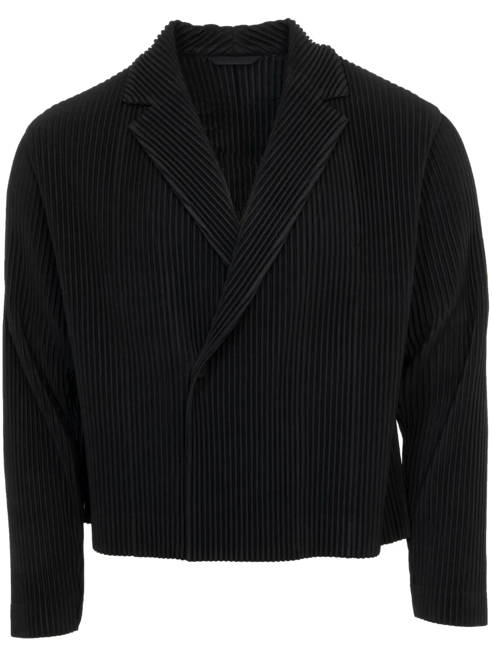 Issey Miyake Plissé-effect Cropped Blazer In Black