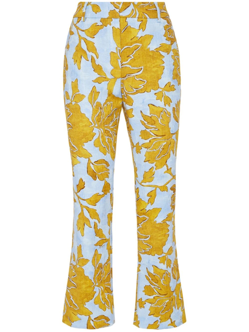 La Doublej 24/7 Floral-print Cropped Trousers In Yellow