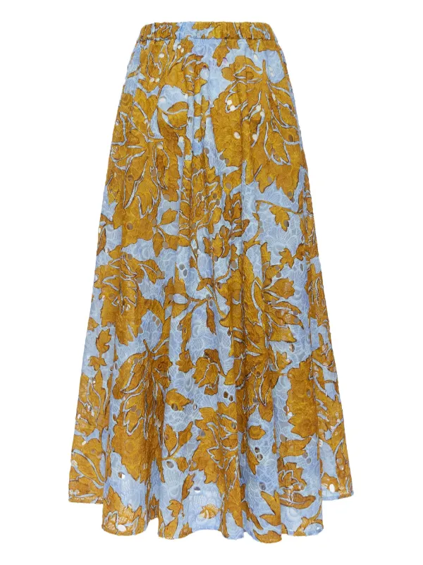La DoubleJ floral-print Cotton Midi Skirt | Yellow | FARFETCH