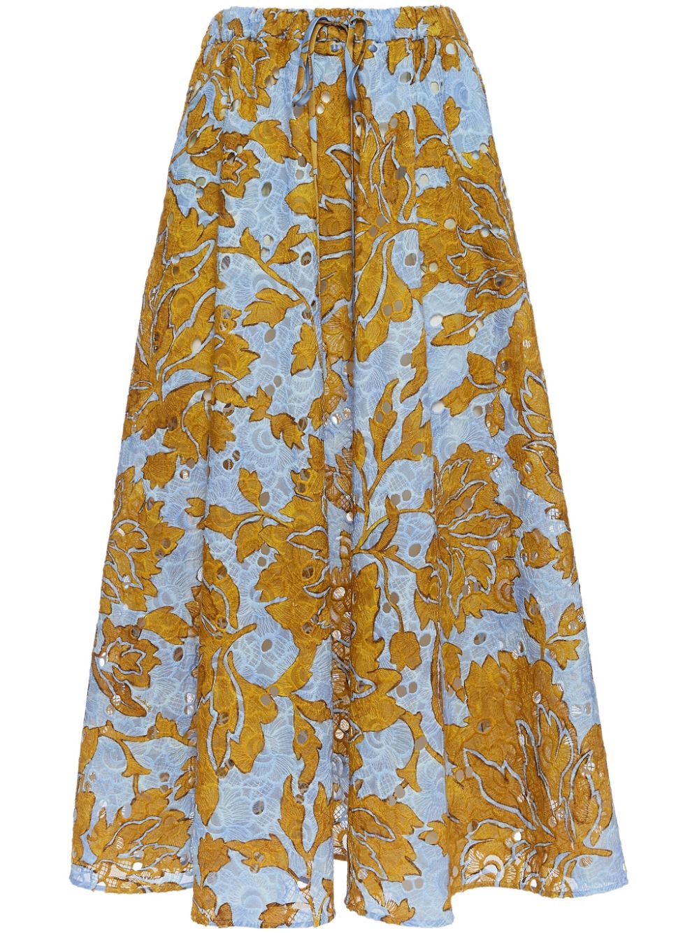 La Doublej Floral-print Cotton Midi Skirt In Yellow