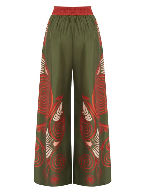 La DoubleJ Kerylos-print Silk Palazzo Trousers Green FARFETCH PH