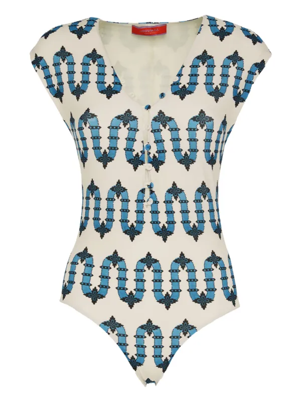 La DoubleJ Geometric-print Bathing Suit in White