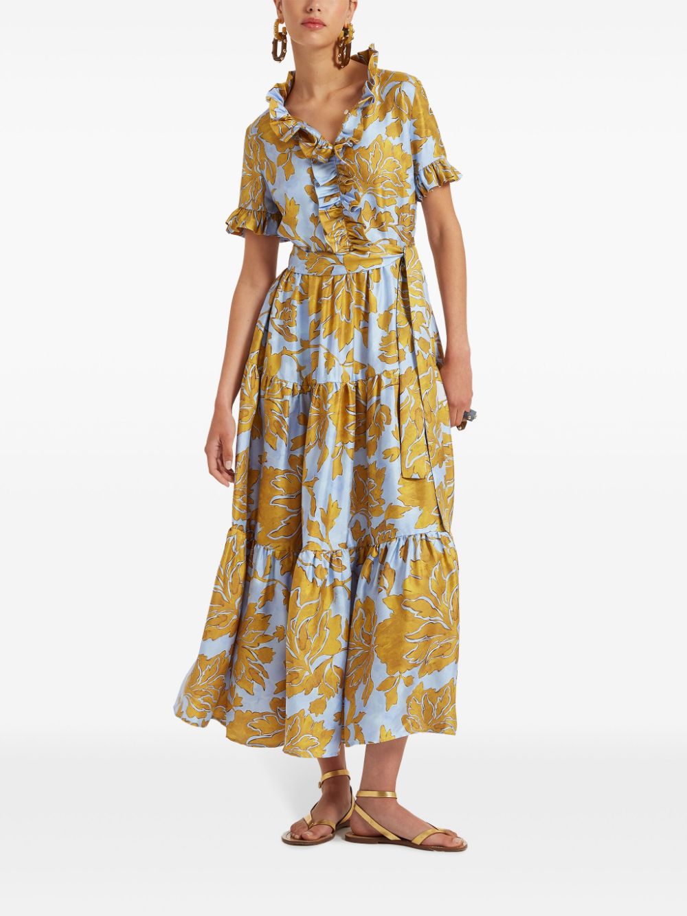 La DoubleJ ruffle-trim floral-print dress - Geel