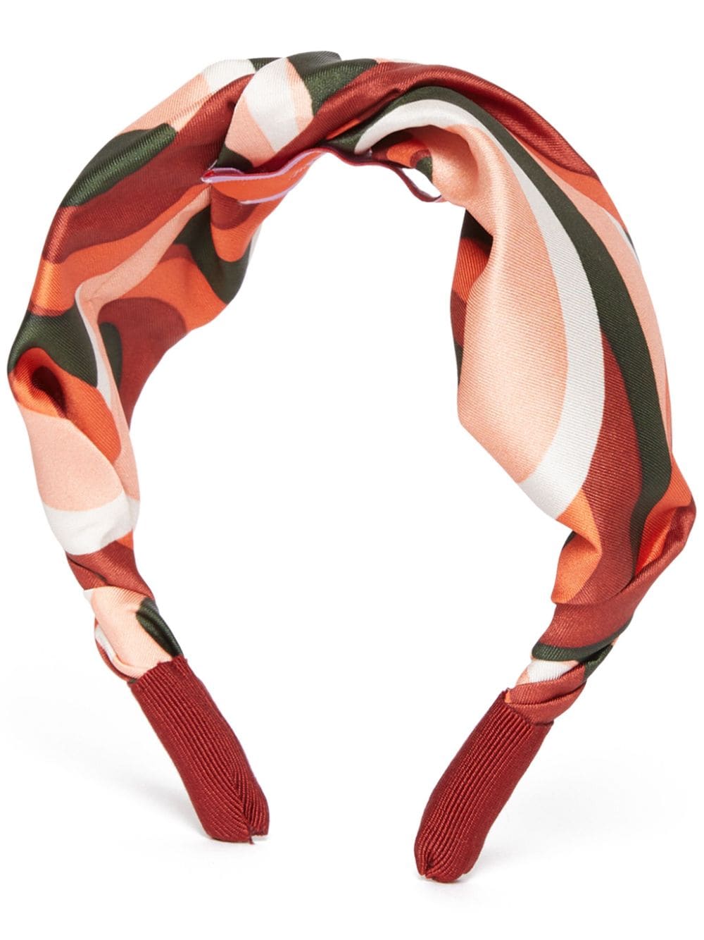 La Doublej Abstract-print Twist Satin Heabdand In Red